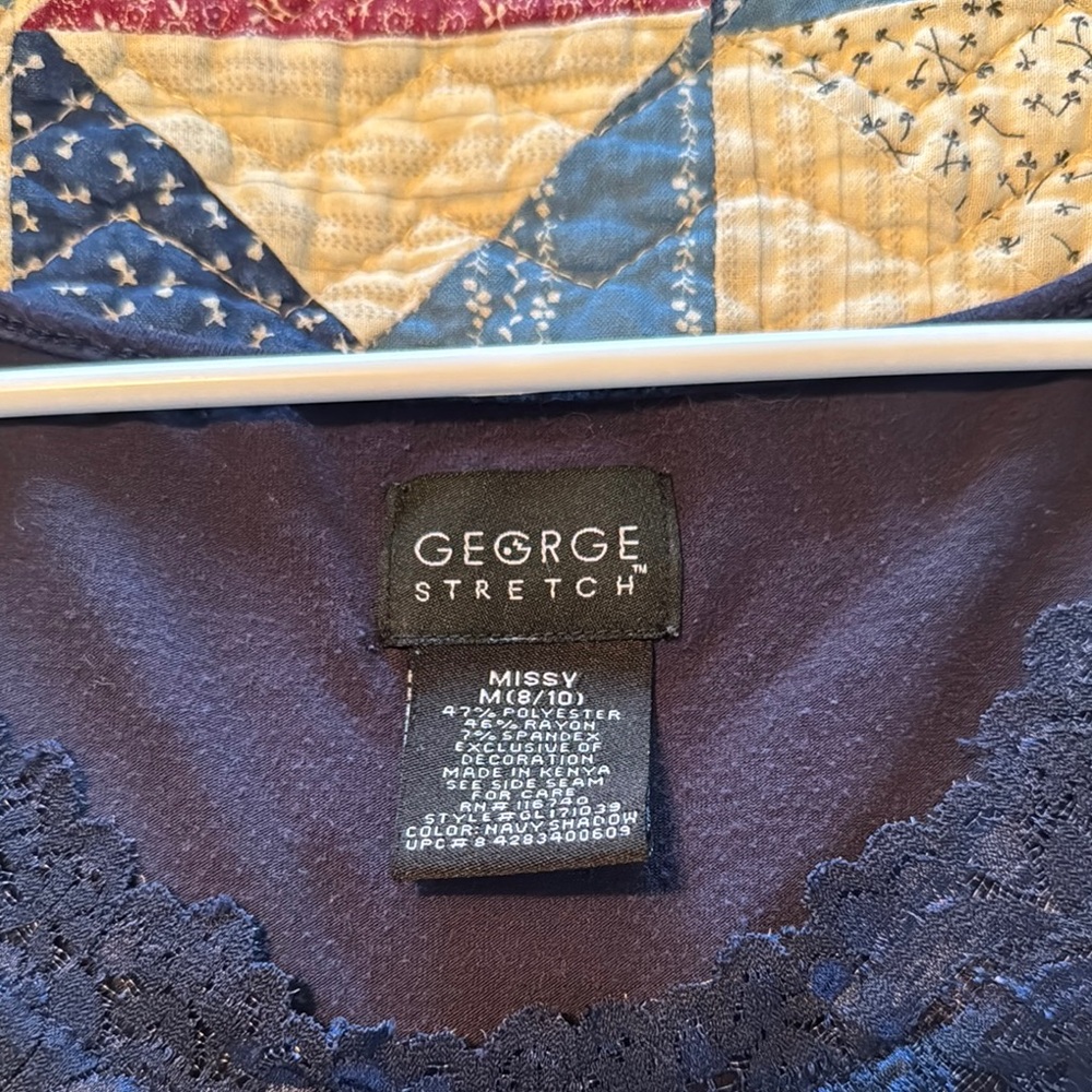 George Women's Navy Lace Trim Top - Picture 2 of 3